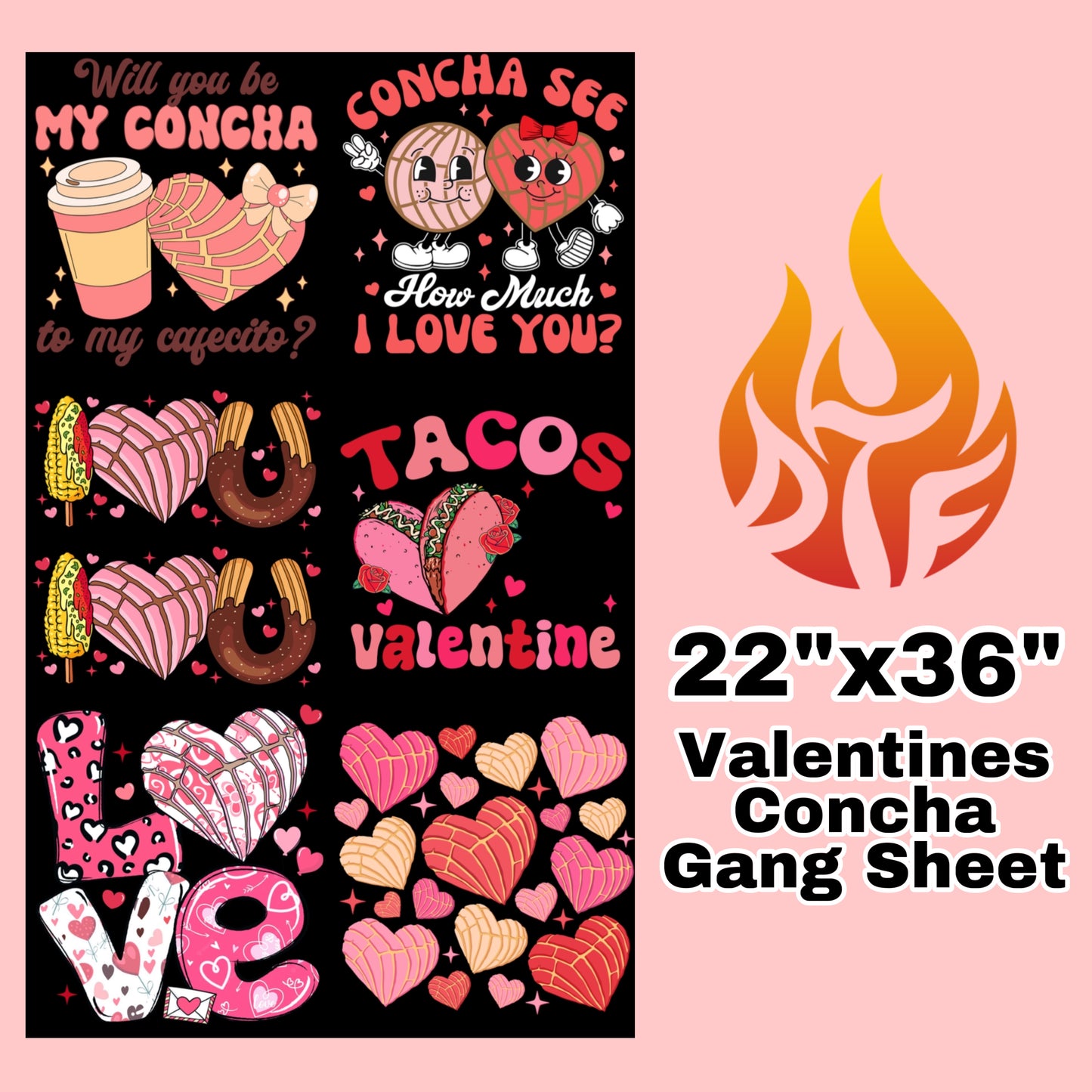 22”x36” Valentine Conchas Gang Sheet