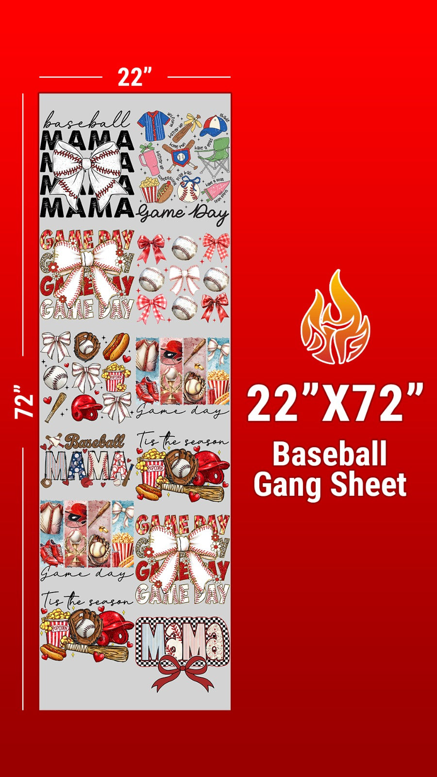 22”x36” Baseball Gang Sheet